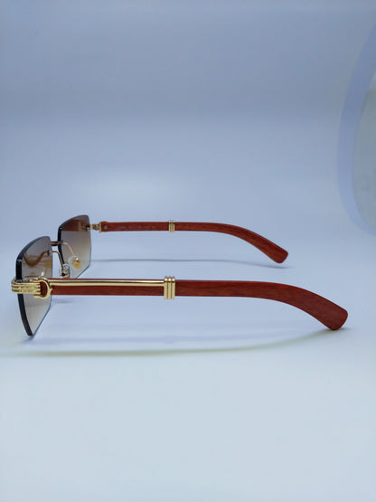 Cartier - Wooden Rimless - Brown and Gold - Metal