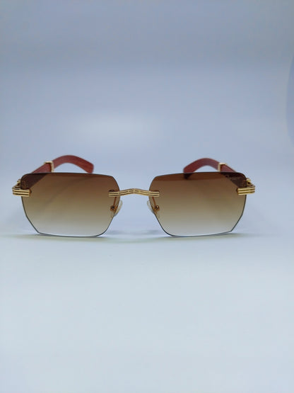 Cartier - Wooden Rimless - Brown and Gold - Metal