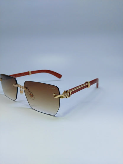 Cartier - Wooden Rimless - Brown and Gold - Metal